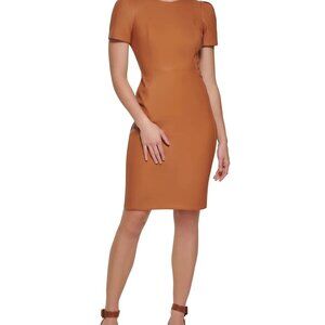NWT CALVIN KLEIN Faux Leather Short Sleeve Sheath Dress size 6